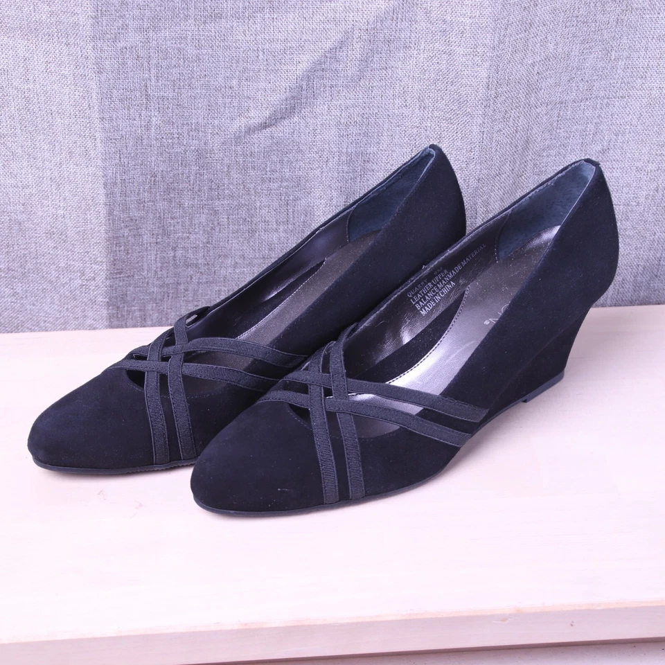 Markon Quarry Womens 9 Black Leather Upper Slip On 2.5" Wedge Heels Winter Party - Image 3 of 4