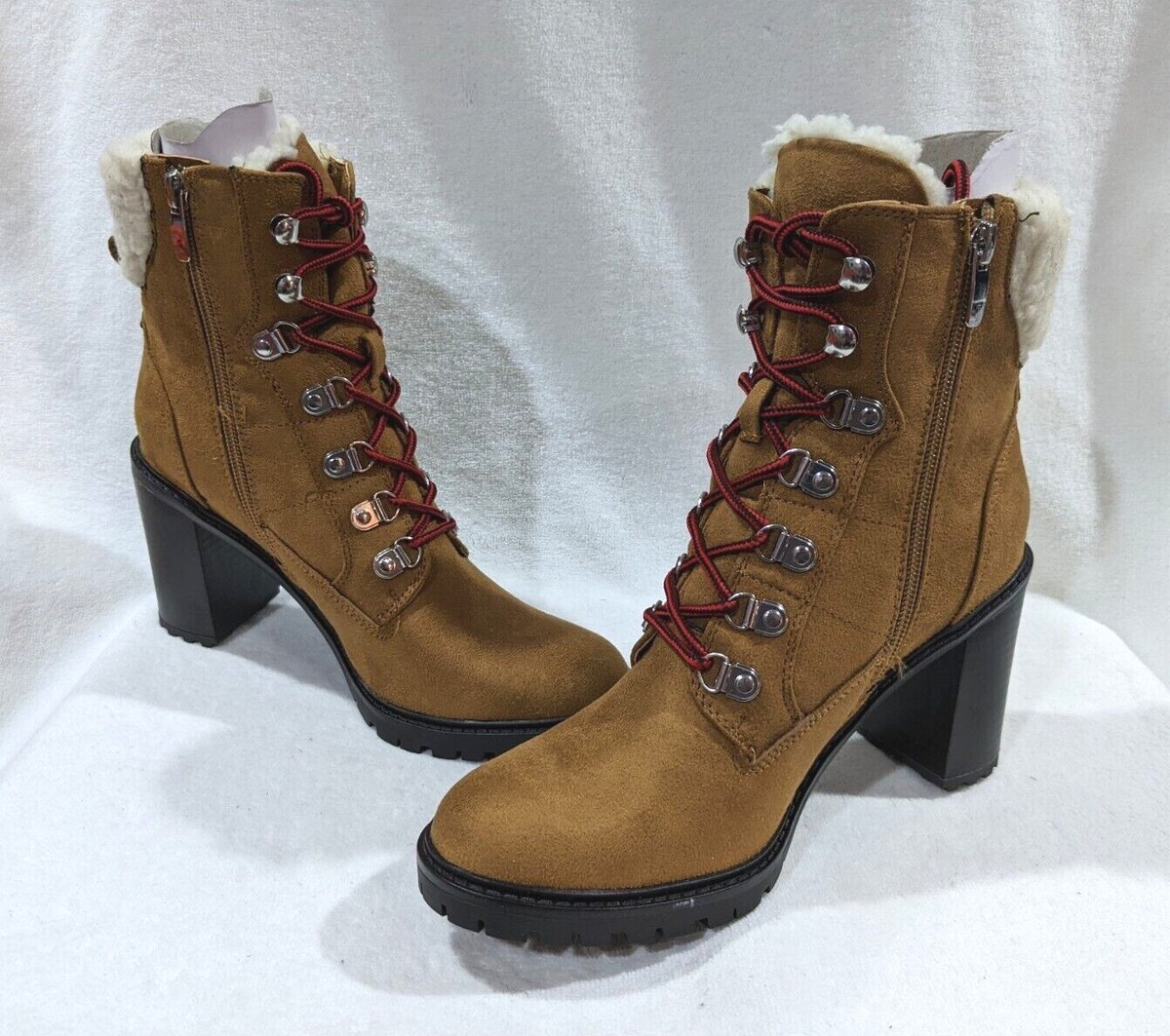 Nine West Women's PEER Medium Brown Sherpa Cuff Ankle Boots Size