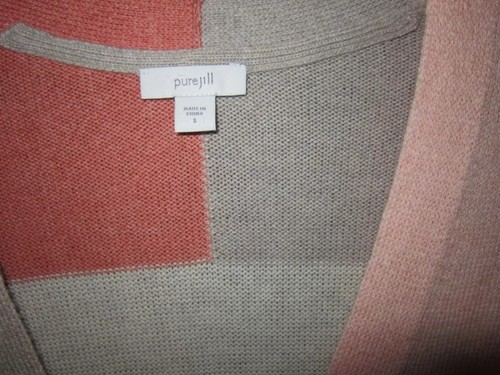 Pure J. Jill S Knit Cardigan Sweater Coat Duster Open 1 Button Colorblock Pocket - Picture 3 of 3