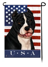 Patriotic USA Garden Flag - Cropped Black and White Pit Bull Terrier 110A