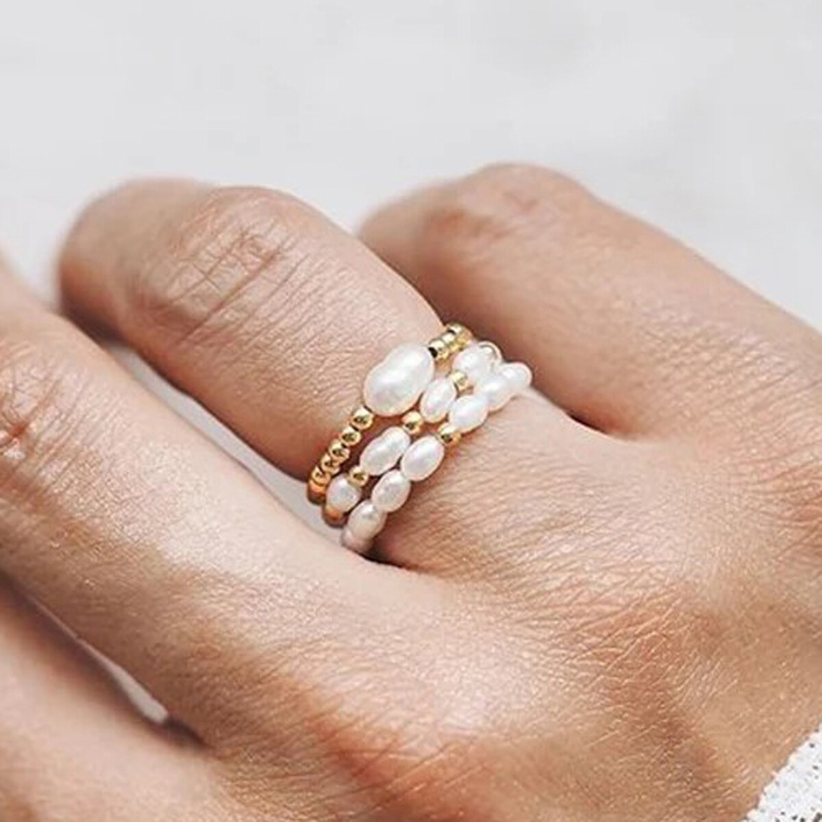 Pcs Real Natural White Freshwater Rice Pearl Adjustable Stretchy Finger  Rings