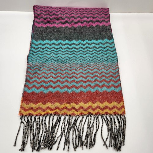 "Bufanda Cashmink By V Fraas multicolor arco iris zig zag acrílico Alemania 53"" x 11""" - Imagen 12 de 12