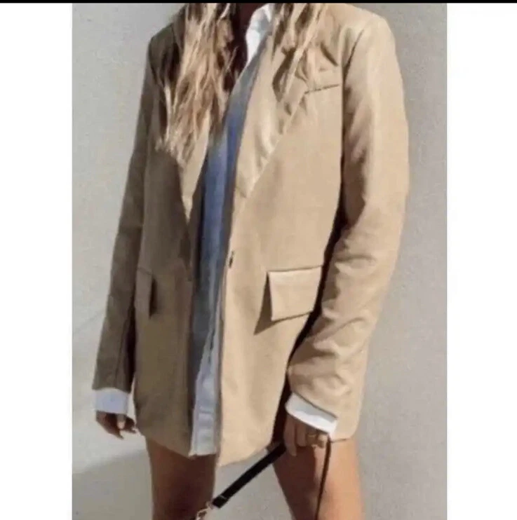 Chaqueta Blazer JOIE Vegana Imitación Cuero Tostado Talla XL Foto 2 de 4