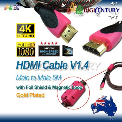 4K HDMI Cable V1.4 Full HD 3D HighSpeed Ethernet Foil Shield & Magnetic Loop 5M