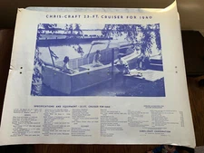 Rare NOS Chris Craft 1940 25' Cruiser Photo Specifications Price List dated 1939