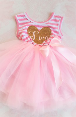 Pink and Gold Tutu Dress Girls Valentines Dress 2nd birthday 2T months size