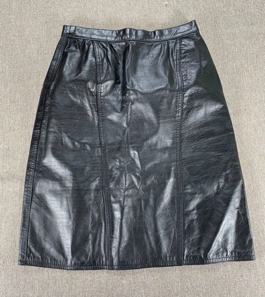 Vintage David Benjamin Genuine Leather A-Line Skirt Size 12 Black Biker VTG Y2K - Image 4 of 4