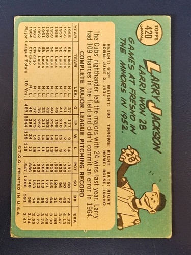 Tarjetas de béisbol Topps 1965 completa tu conjunto que elijas #371 - 485 - Imagen 51 de 117