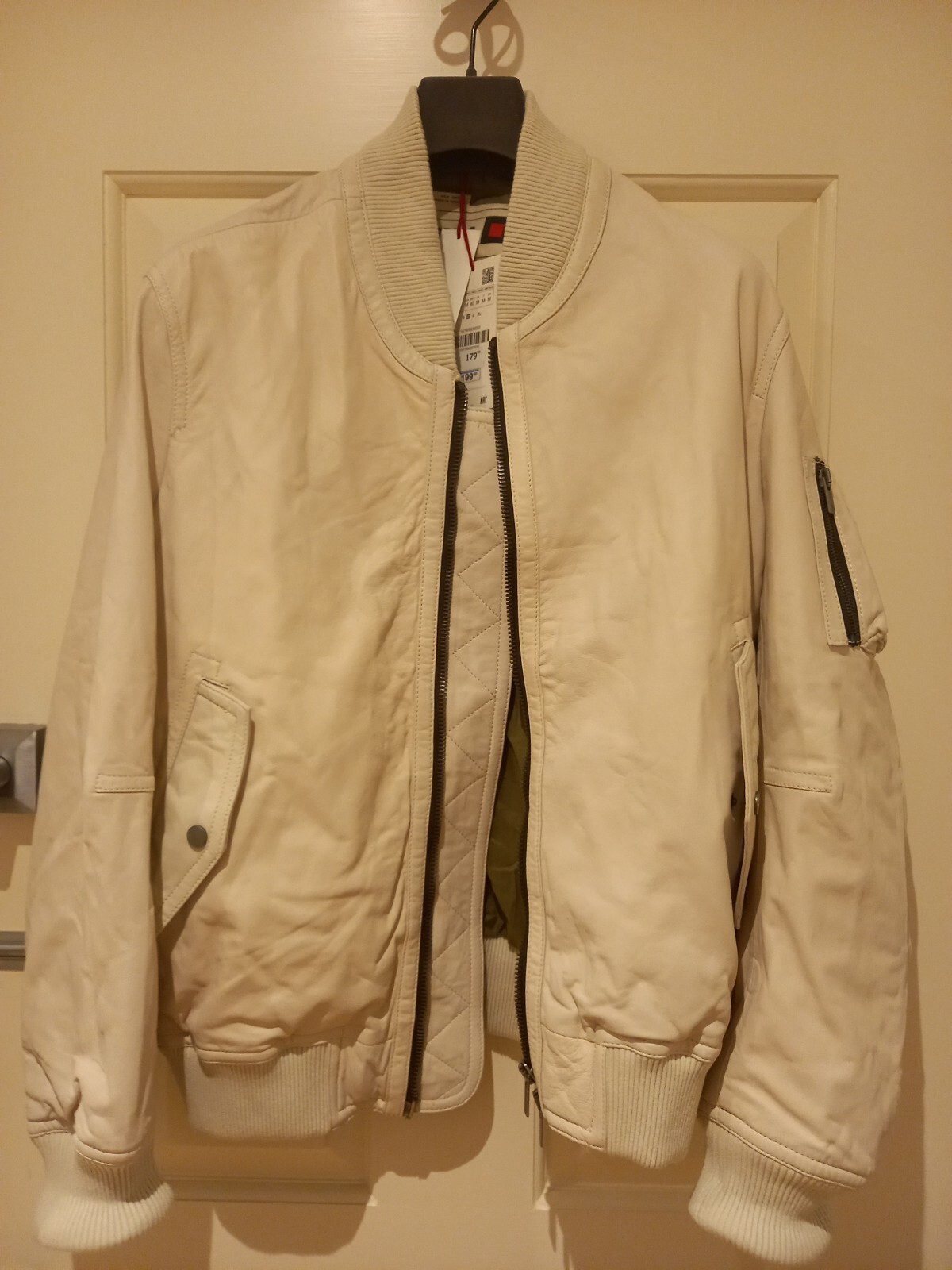 Zara Limited Edition SRPLS Natural White Leather Bomber Jacket Size M image 2