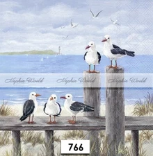(766) TWO Paper LUNCHEON Decoupage Art Craft Napkins  SEAGULLS GULLS OCEAN BEACH