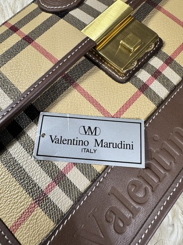 Valentino Marudini Wristlet Clutch Pouch Brown checkered, Italy Unisex - Picture 2 of 24