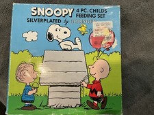 Snoopy 4pc Child  s Feeding Set/silverplated