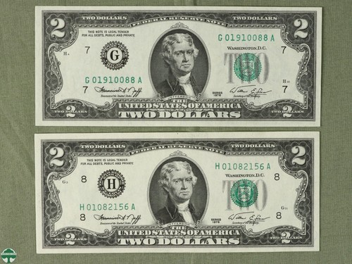 Set of 12 - Series of 1976 $2 Federal Reserve Note - A to L Crisp Uncirculated - Picture 9 of 14