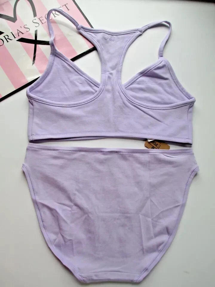 VICTORIA'S SECRET PINK Cotton Bralette Bra and Bikini Panty Set L XL Purple VS - Image 2 of 4