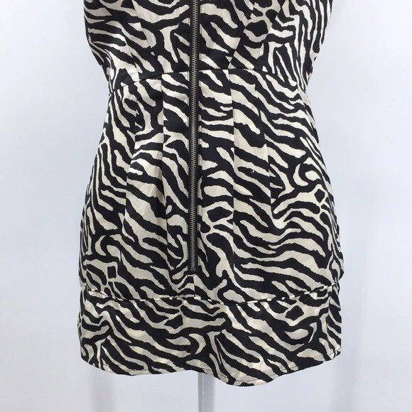 Walter Top Mujer XS Negro Crema Estampado Cebra Seda Cremallera Frontal Túnica Animal Foto 3 de 4