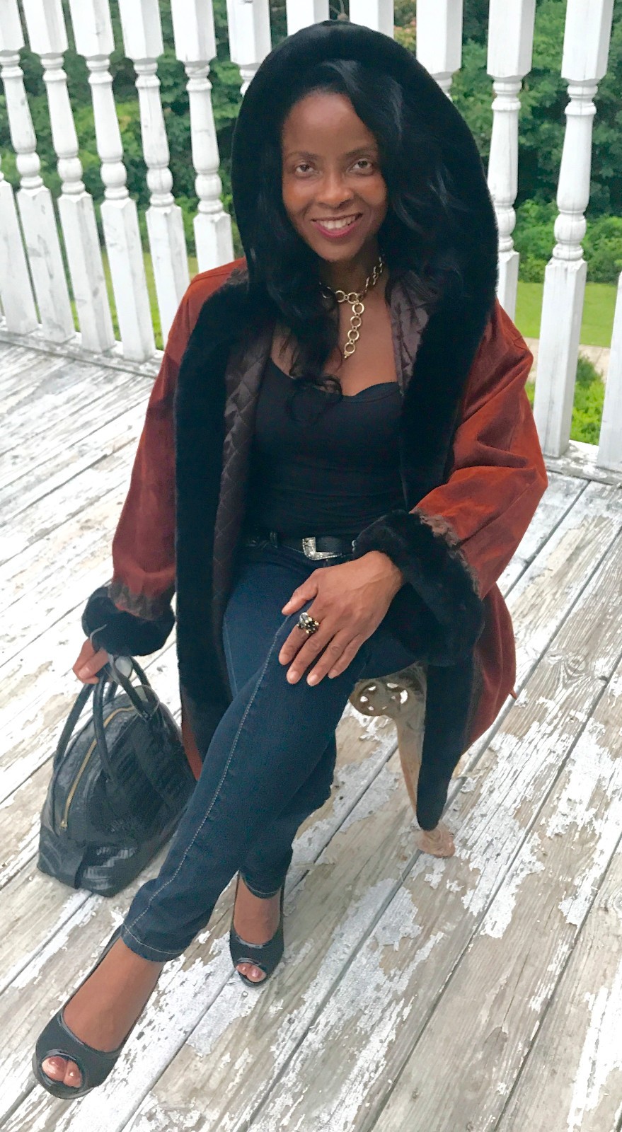 Cappotto giacca Designer Yves Saint Laurent marrone ruggine pelle scamosciata pelliccia shearling M