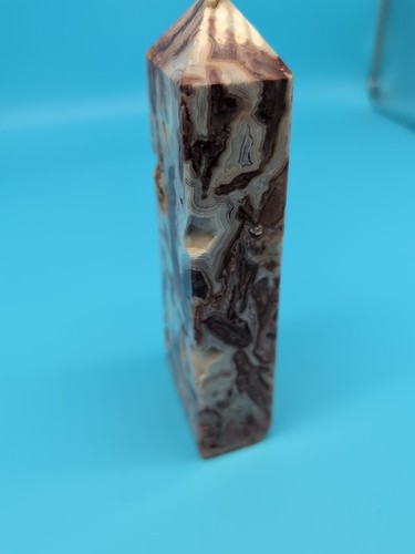 Mexican Crazy Lace Agate Tower With Druzy And Natural Details, 550g 6" - Picture 3 of 6