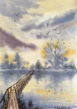 Original Painting Landscape Artworks Modern CLOUDY SKY SEA Seascape Arts Gift A5