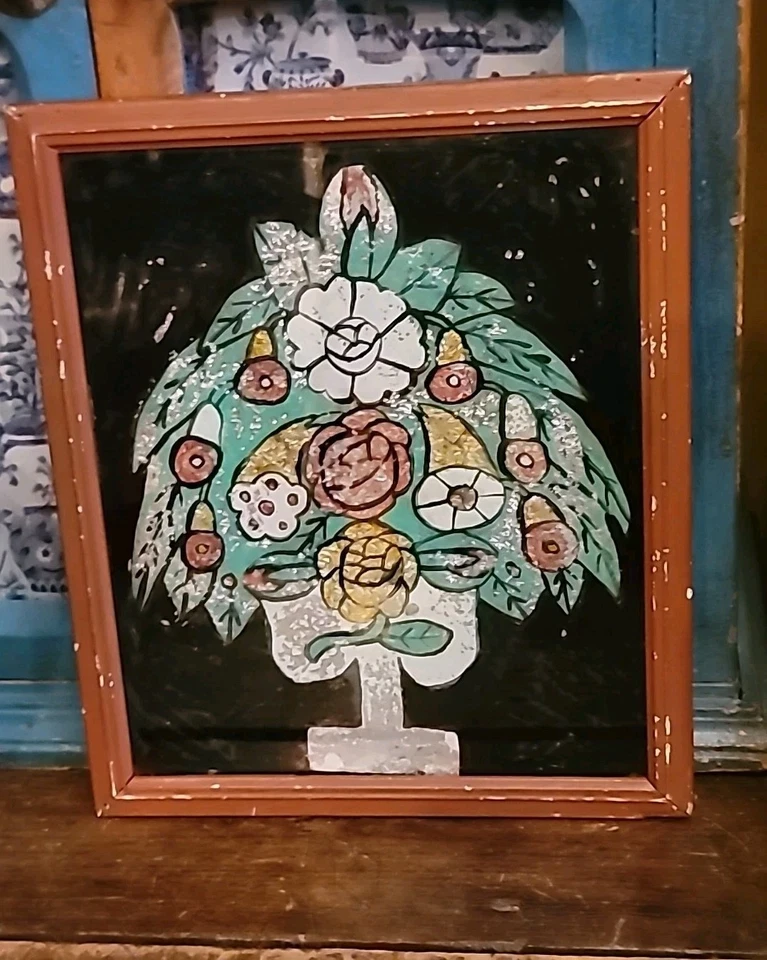 Antiguo Teorema Pintura Reverso Pintado Lámina Arte RARO Marco Original Vidrio Años 1880 Foto 2 de 4