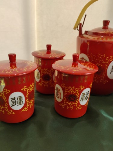 Datong Cigi Fushow Wujiang korallenrote Porzellan Teekanne mit Goldbuchstabe Taiwan - Bild 2 von 8