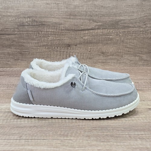 Hey Dude Wendy Corduroy Women's Size 8 Grey Faux Fur Lined Slip On Shoes