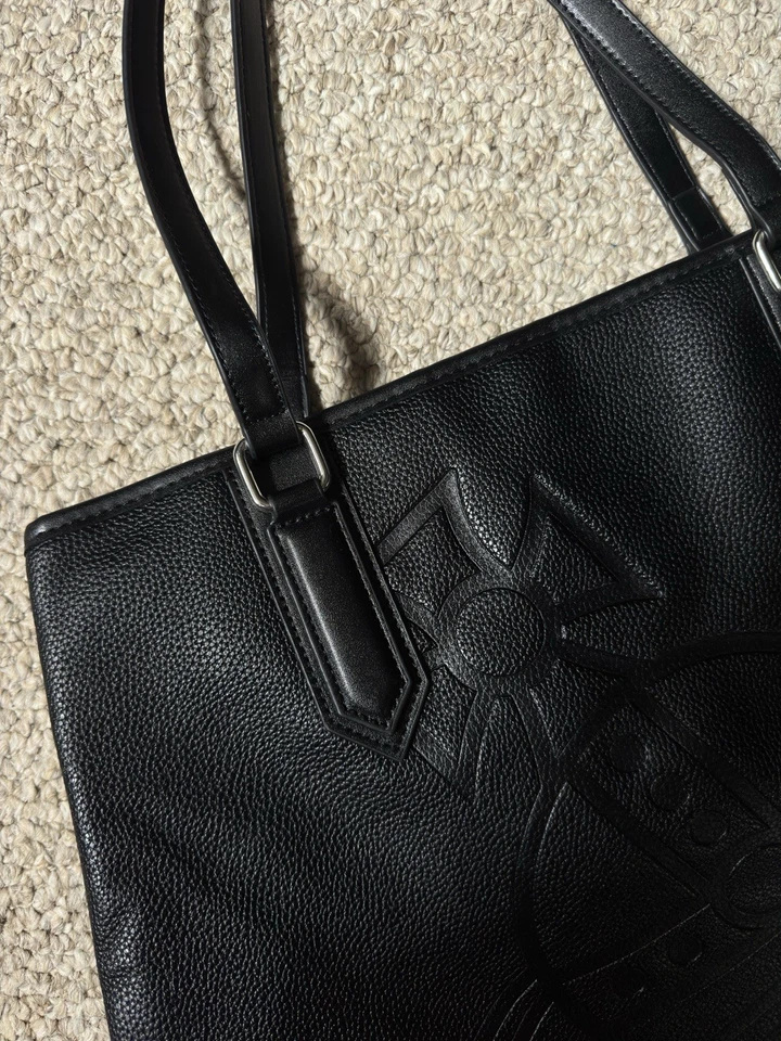 Vivienne Westwood Tote Bag Black Leather Embossed Orb Logo Shoulder Bag - Image 3 of 4