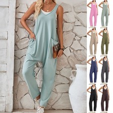 Womens Overalls Dungarees Casual Pants Pockets Loose Jumpsuit Playsuit PLUS SIZE