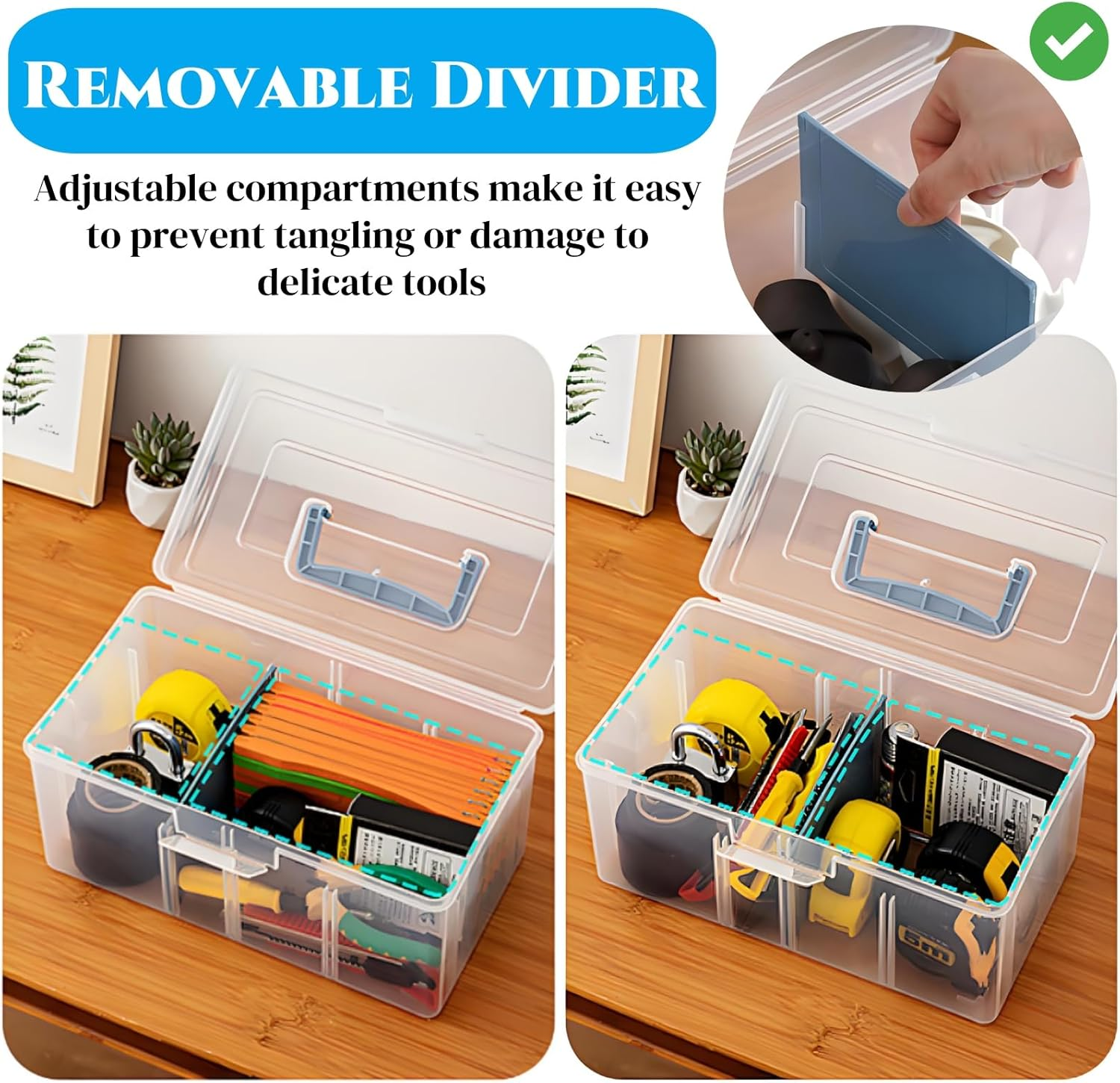 2-Pack 2-Layer Plastic Storage Box with Handle for Craft Organization