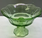 Vintage Green Depression Glass Compote Pedestal Candy Bowl Scalloped
