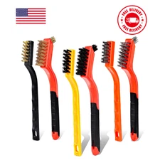6 Pcs Wire Brushes Set Stainless Steel/Brass/Nylon Bristle Brushes for Rust Dirt