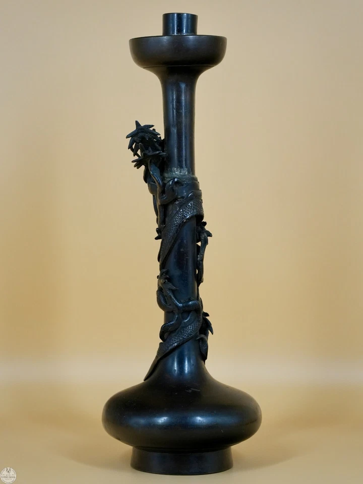 Antiguo candelabro dragón de bronce japonés de finales del siglo XIX período Meiji Foto 3 de 4