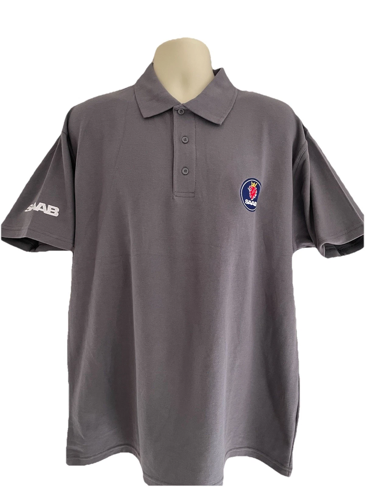 Mens Rich Cotton Polo TShirt SAAB Embroidered Chest Roundel & Sleeve Solid Grey
Opens in a new windo