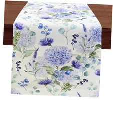 Hydrangea Table Runner, 13 X 72 Inch Spring Farmhouse Burlap 13 X 72 INCH