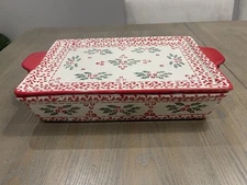 Temp-Tations Peppermint Holly 4 Qt Baking Dish Pan Lid Wire Rack & Tray Retired