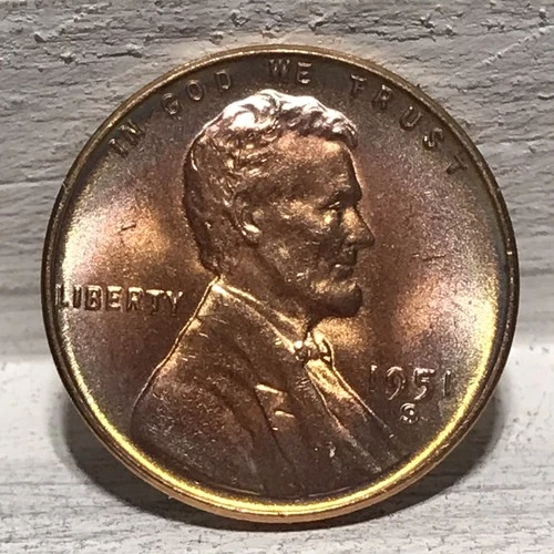 1951-S BU Bright RED Lincoln Wheat Cent Looks Great Free Shipping E
