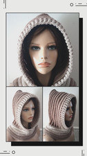 crochet handmade  womans oversized hood hat scoodie cocoa brown new