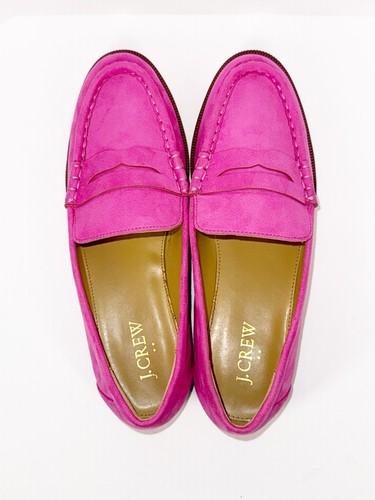 Mocassini J Crew rosa penny slip on ballerine Barbie scamosciati brillanti chic luminosi taglia 7,5 - Foto 9 di 13