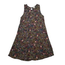Self E Dress Womens XS Olive Green Floral Shift Mini Rayon Sleeveless Boho