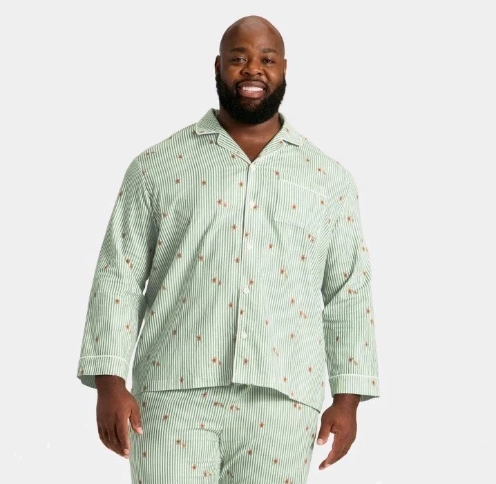 Wondershop Holiday Gingerbread Green Cream Striped 2 Piece PJ Pajama Set L Tall - Image 3 of 4