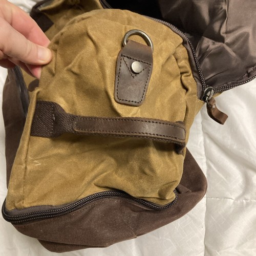 Nerlion Men’s Brown Duffle Waxed Canvas & Leather Waterproof Travel Bag W/ Strap - Picture 11 of 15