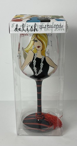 Delish Hand Painted Wine Glass Goblet ‘Red Or White I Have Outfits For Both” NIB - Picture 1 of 4
