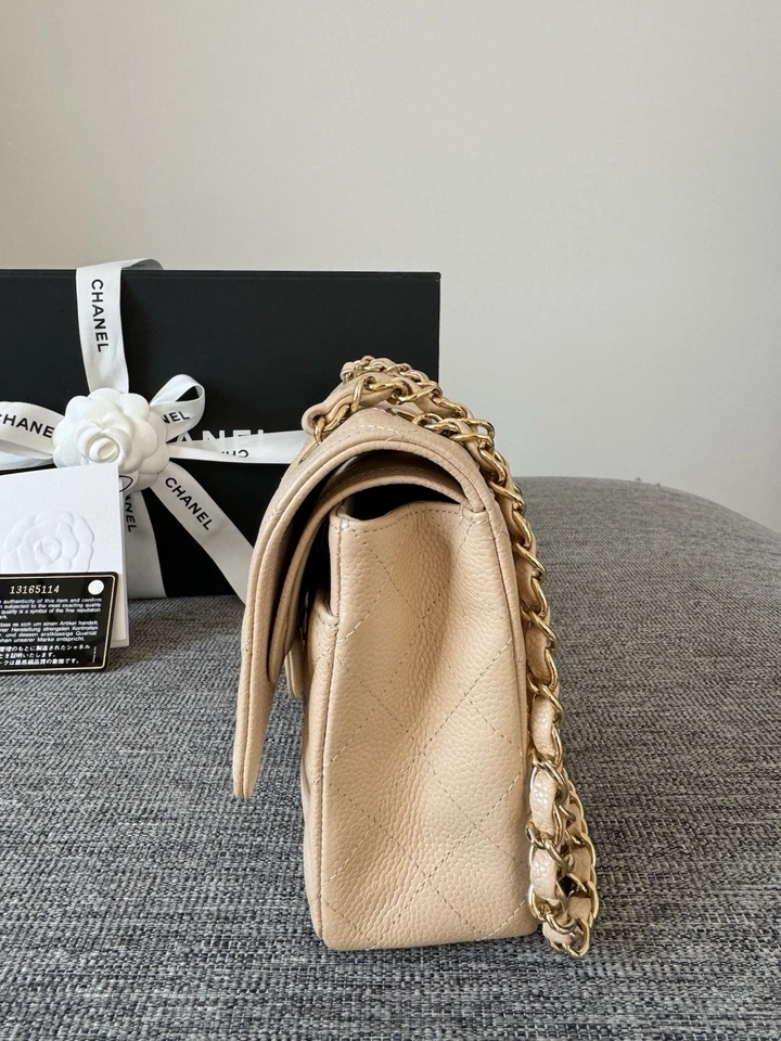 Chanel Medium Double Classic Flap Beige Caviar Leather With Gold Hardware - Image 4 of 4