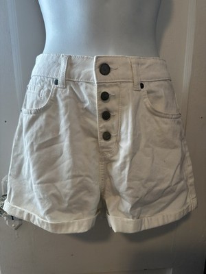 Roxy White Denim High Rise Button Fly Rolled Hem Jean Shorts Size 26