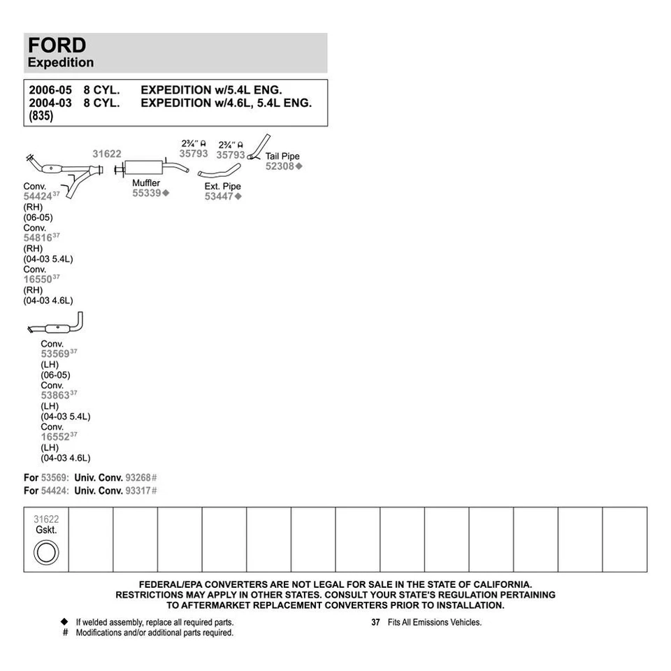 For Ford Expedition 2003-2006 Walker Aluminized Steel Exhaust Extension Pipe Foto 2 de 3