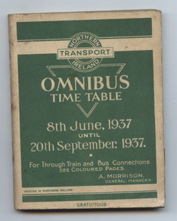 Northern Ireland Transport Bus Timetable Book 8th June to 20th Sept 1937
