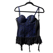 Seven til Midnight Royal Blue Black Lace Corset Bustier Garter Straps Lingerie