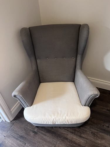 IKEA Strandmon Armchair Chair Grey WITH Bemz beige linen cover - Picture 5 of 9