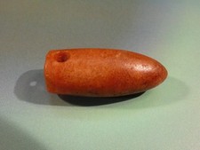 ANCIENT PRECOLUMBIAN TAIRONA 3 HOLE BULLET SHAPE SMOOTH AGATE BEAD 24.8-9.9 MM
