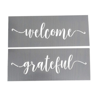 Welcome, Grateful Calligraphy Stencilling Set - Country Farmhouse Word Stenci...