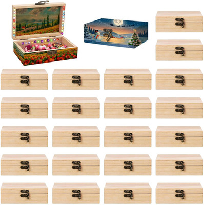 24 Pack Unfinished Wood Box with Hinged Lid, 6 X 4 X 2 Inch Storage Small Wooden